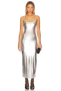 WeWoreWhat Silver Liquid Metal Glam Scoop Maxi Slip Dress NWT XS